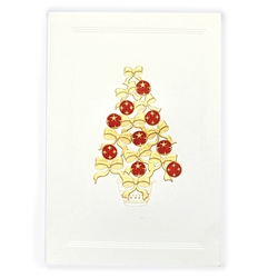 Holiday Greeting Cards - Engraved Red/Gold Star Ornament Ribbon Tree  